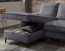 Wohnlandschaft >Rube< Schlaffunktion, Stauraum, Cord grau - 309x92x198cm (BxHxT)