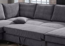 Wohnlandschaft >Rube< Schlaffunktion, Stauraum, Cord grau - 309x92x198cm (BxHxT)