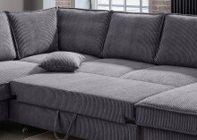 Wohnlandschaft >Rube< Schlaffunktion, Stauraum, Cord grau - 309x92x198cm (BxHxT)