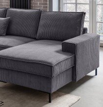 Wohnlandschaft >Rube< Schlaffunktion, Stauraum, Cord grau - 309x92x198cm (BxHxT)