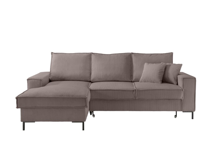 Polsterecke >Rube< Schlaffunktion, Stauraum, Cord grau-braun - 240x92x150cm (BxHxT)