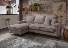 Polsterecke >Rube< Schlaffunktion, Stauraum, Cord grau-braun - 240x92x150cm (BxHxT)