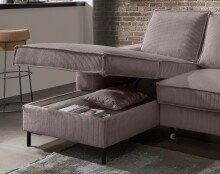Polsterecke >Rube< Schlaffunktion, Stauraum, Cord grau-braun - 240x92x150cm (BxHxT)