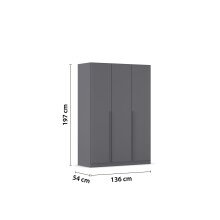 Drehtürenschrank >Alba< inkl. Inneneinteilung, grau metallic - 136x197x54cm (BxHxT)