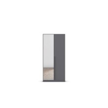 Drehtürenschrank >Alba< inkl. 2 Schubladen, grau metallic / Spiegel - 91x197x54 (BxHxT)