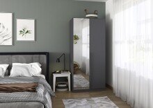 Drehtürenschrank >Alba< inkl. 2 Schubladen, grau metallic / Spiegel - 91x197x54 (BxHxT)