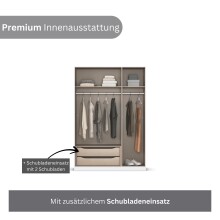 Drehtürenschrank >Alba< inkl. Schubladen, Spiegel / grau metallic - 136x197x54 (BxHxT)