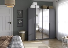 Drehtürenschrank >Alba< inkl. Inneneinteilung, grau metallic / Spiegel - 181x197x54 (BxHxT)