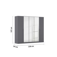 Drehtürenschrank >Alba< inkl. Inneneinteilung, grau metallic / Spiegel - 226x197x54 (BxHxT)