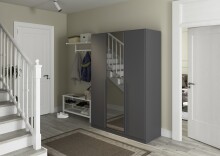 Drehtürenschrank >Alba< in grau metallic / Spiegel - 136x197x56 (BxHxT)