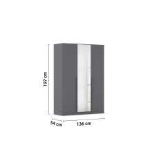 Drehtürenschrank >Alba< in grau metallic / Spiegel - 136x197x56 (BxHxT)