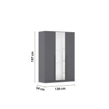 Drehtürenschrank >Alba< in grau metallic / Spiegel - 136x197x56 (BxHxT)