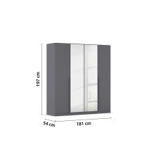 Drehtürenschrank >Alba< in grau metallic / Spiegel - 181x197x56 (BxHxT)