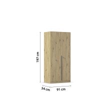 Drehtürenschrank >Alba< inkl. Schubladen, Eiche Artisan Dekor - 91x197x54 (BxHxT)