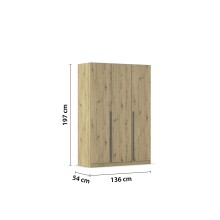 Drehtürenschrank >Alba< inkl. Schubladen, Eiche Artisan Dekor - 136x197x54 (BxHxT)