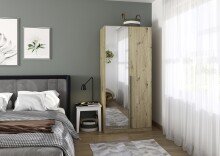 Drehtürenschrank >Alba< inkl. Schubladen, Eiche Artisan Dekor / Spiegel - 91x197x54 (BxHxT)