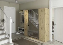 Drehtürenschrank >Alba< inkl. Einteilung, Eiche Artisan Dekor / Spiegel - 181x197x54 (BxHxT)