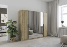 Drehtürenschrank >Alba< inkl. Einteilung, Eiche Artisan Dekor / Spiegel - 226x197x54 (BxHxT)