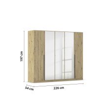 Drehtürenschrank >Alba< inkl. Einteilung, Eiche Artisan Dekor / Spiegel - 226x197x54 (BxHxT)