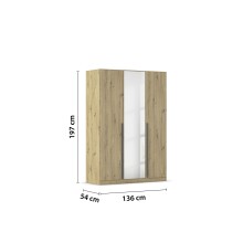 Drehtürenschrank >Alba< in Eiche Artisan Dekor / Spiegel - 136x197x56 (BxHxT)