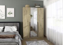 Drehtürenschrank >Alba< in Eiche Artisan Dekor / Spiegel - 136x197x56 (BxHxT)