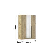 Drehtürenschrank >Alba< in Eiche Artisan Dekor / Spiegel - 136x197x56 (BxHxT)