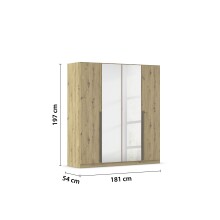 Drehtürenschrank >Alba< in Eiche Artisan Dekor / Spiegel - 181x197x56 (BxHxT)