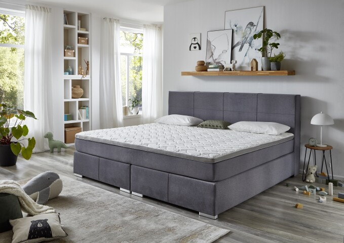 Familien-Boxspringbett >Moonlite< inkl. Topper - H2/H3 wendbar - 240x200 cm