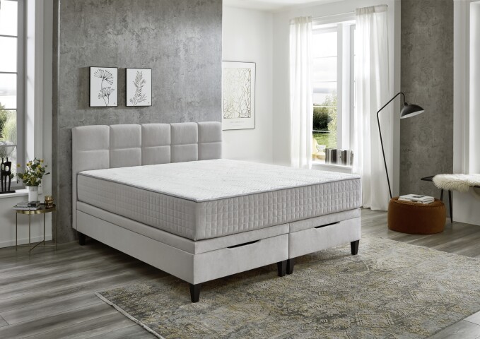 Boxspringbett >TraumZeit< inkl. wendbare 7 Zonen TTFK Matratze & Topper - 180x200 cm hellgrau
