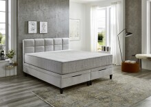 Boxspringbett >TraumZeit< inkl. wendbare 7 Zonen TTFK Matratze & Topper - 180x200 cm hellgrau