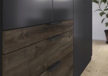 Drehtürenschrank >Koda< in grau metallic / Atlantic Oak dunkel, Holzwerkstoff