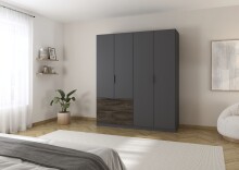 Drehtürenschrank >Koda< in grau metallic / Atlantic Oak dunkel, Holzwerkstoff