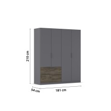Drehtürenschrank >Koda< in grau metallic / Atlantic Oak dunkel, Holzwerkstoff