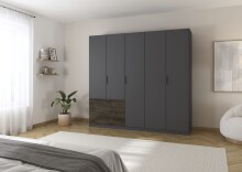Drehtürenschrank >Koda< in grau metallic / Atlantic Oak dunkel, Holzwerkstoff