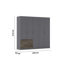 Drehtürenschrank >Koda< in grau metallic / Atlantic Oak dunkel, Holzwerkstoff