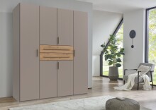 Drehtürenschrank >DIGIT< in SAHARAGRAU / EICHE DEKOR - 180x208x58cm (BxHxT)