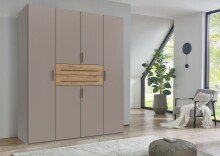 Drehtürenschrank >DIGIT< in SAHARAGRAU / EICHE DEKOR - 180x208x58cm (BxHxT)