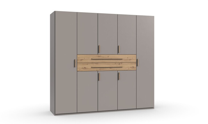 Drehtürenschrank >DIGIT< in SAHARAGRAU / EICHE DEKOR - 225x208x58cm (BxHxT)
