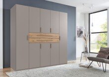 Drehtürenschrank >DIGIT< in SAHARAGRAU / EICHE DEKOR - 225x208x58cm (BxHxT)