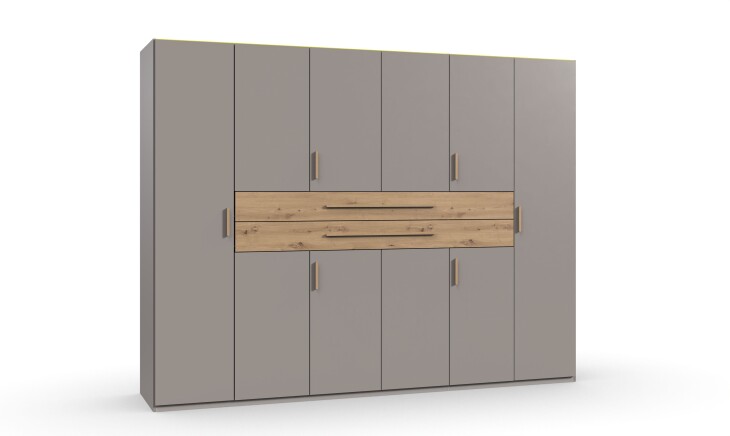 Drehtürenschrank >DIGIT< in SAHARAGRAU + EICHE DEKOR - 270x208x58cm (BxHxT)