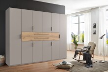 Drehtürenschrank >DIGIT< in SAHARAGRAU + EICHE DEKOR - 270x208x58cm (BxHxT)
