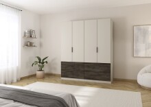 Drehtürenschrank >Koda< in champagner / Atlantic Oak dunkel - 181x210x54 (BxHxT)