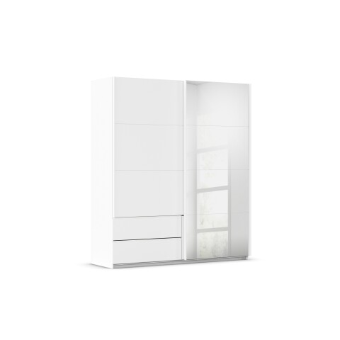 Schwebetürenschrank >Elara< in alpinweiß / Spiegel - 181x210x62 (BxHxT)