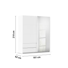 Schwebetürenschrank >Elara< in alpinweiß / Spiegel - 181x210x62 (BxHxT)