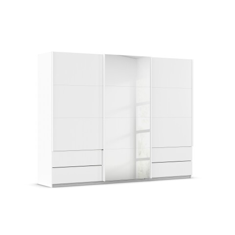 Schwebetürenschrank >Elara< in alpinweiß / Spiegel - 271x210x62 (BxHxT)