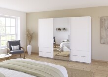 Schwebetürenschrank >Elara< in alpinweiß / Spiegel - 271x210x62 (BxHxT)