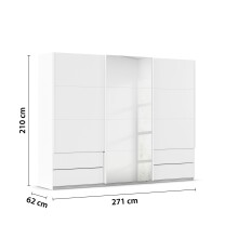 Schwebetürenschrank >Elara< in alpinweiß / Spiegel - 271x210x62 (BxHxT)