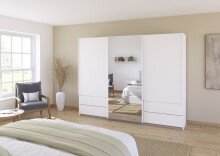 Schwebetürenschrank >Elara< in alpinweiß / Spiegel - 271x210x62 (BxHxT)