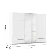 Schwebetürenschrank >Elara< in alpinweiß / Spiegel - 271x210x62 (BxHxT)
