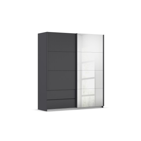 Schwebetürenschrank >Elara< in grau metallic / Spiegel - 181x210x62 (BxHxT)